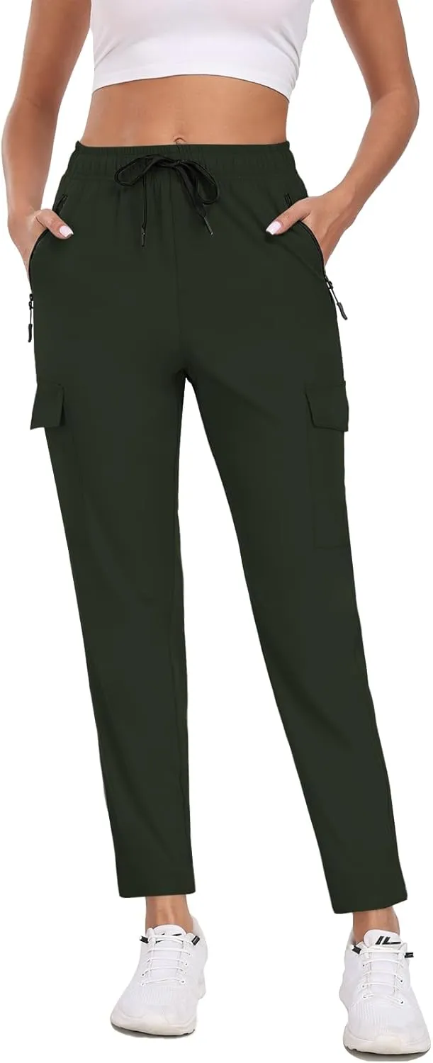 Women's Quick Dry Cargo Pants Water Resistant Hiking Pants Lightweight High Waisted Pants Zipper Pocket QYY24013