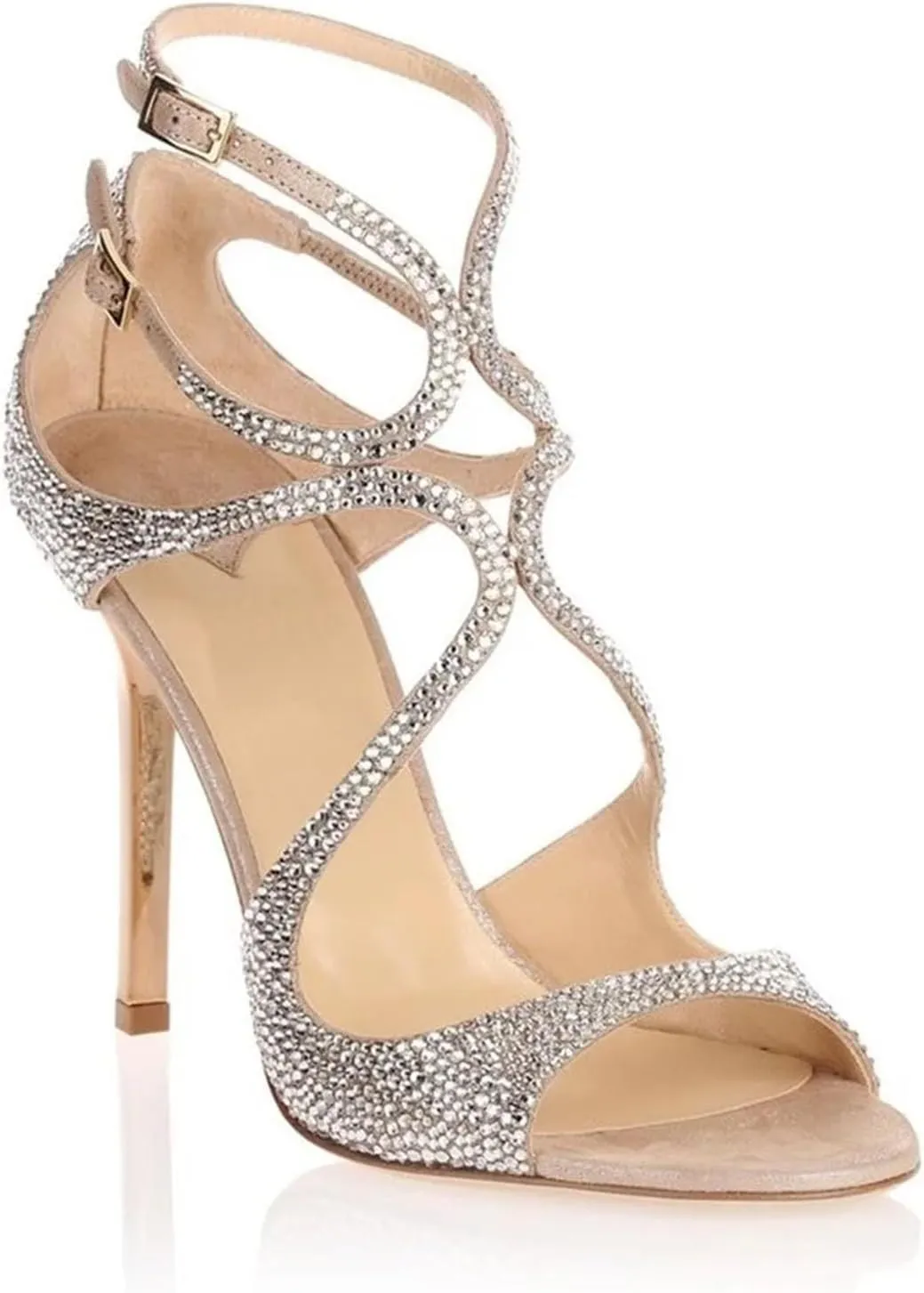 Women's Rhinestone Peep Toe Sandals, White Round Toe One Buckle Party