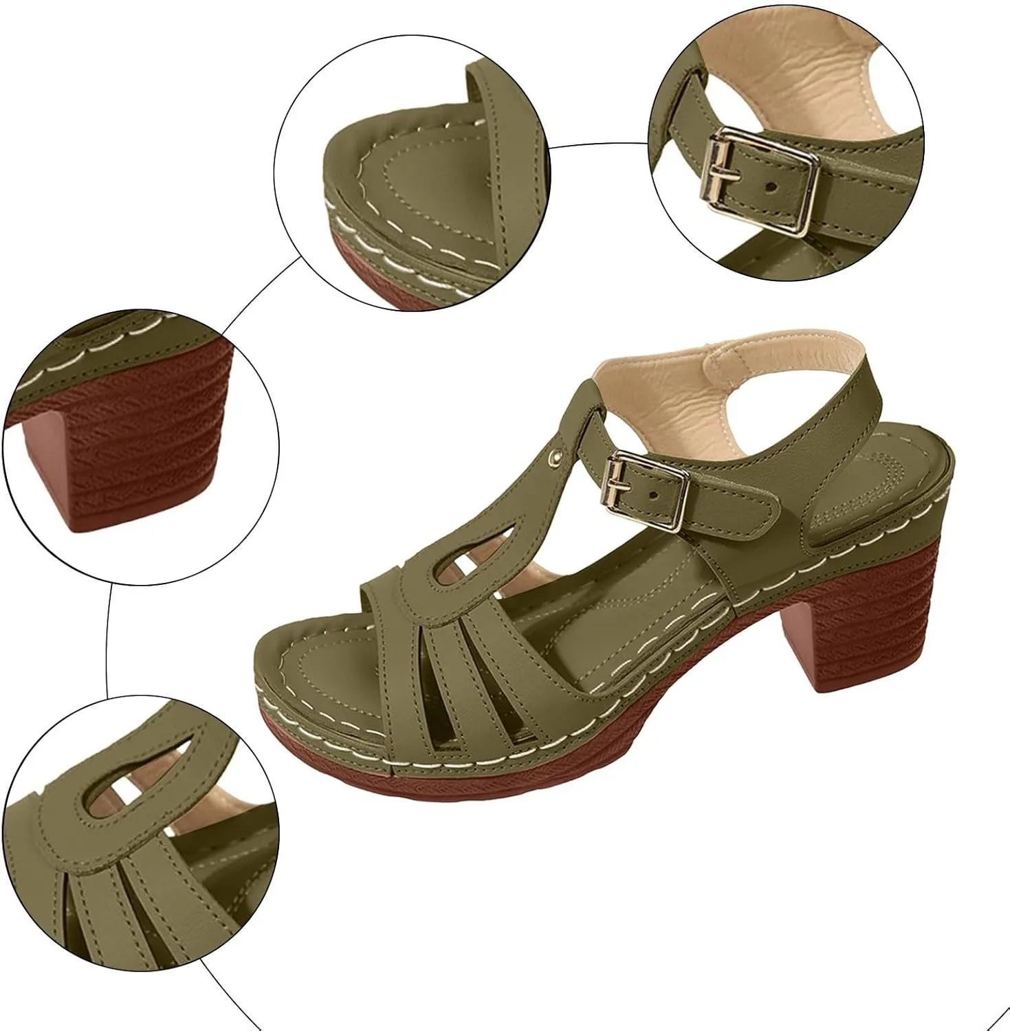 Womens Sandal Heels Comfortable Arch Support Ankle Strap Open Toe Platform Slip on Outdoor Shoes Orthopedic Hollow Out Breathable Summer Walking Sandals