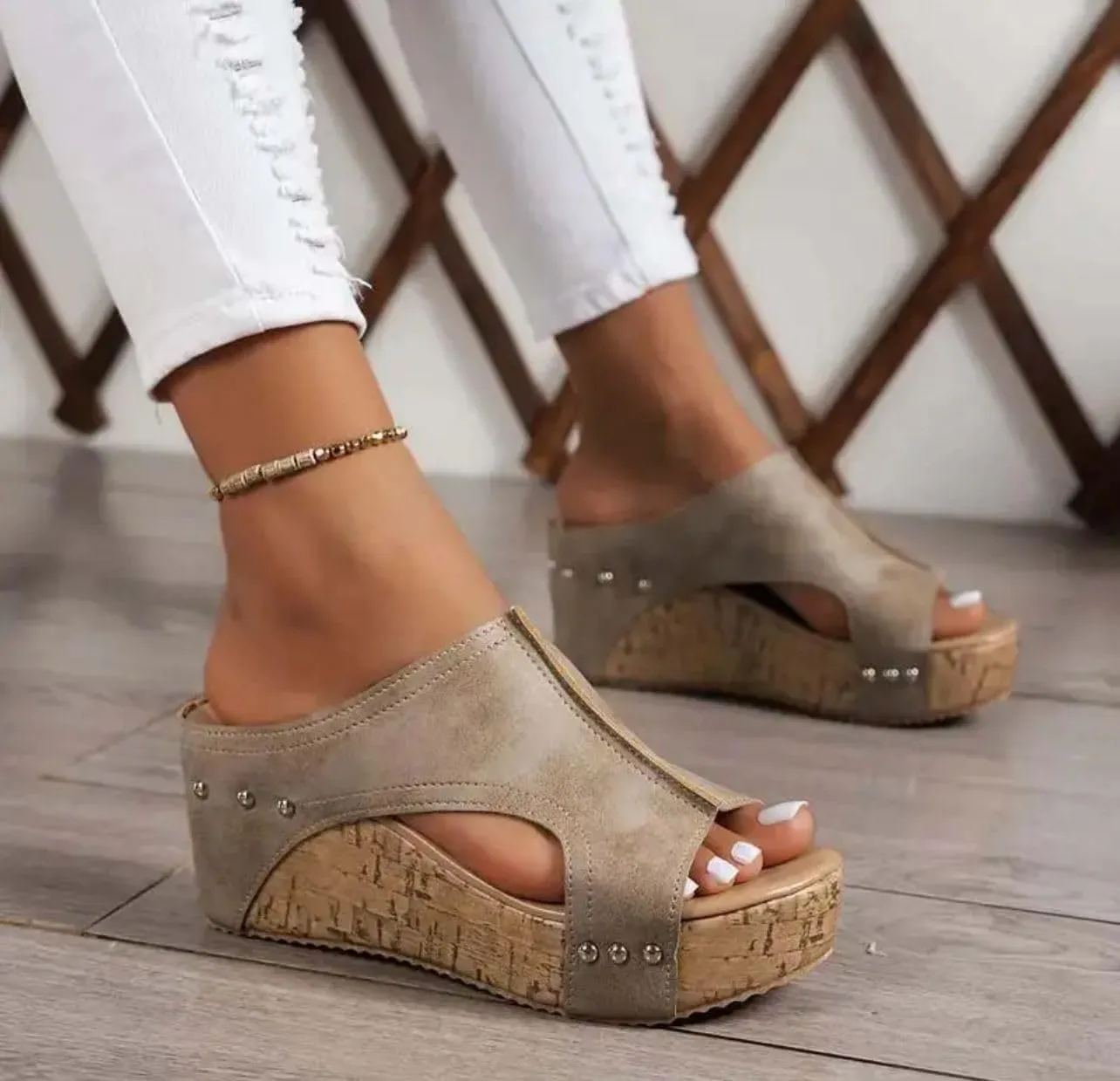 Womens Sandals Retro Thick Platform Heels Wedge Sandals, Open Toe Slip On Women Summer Shoes