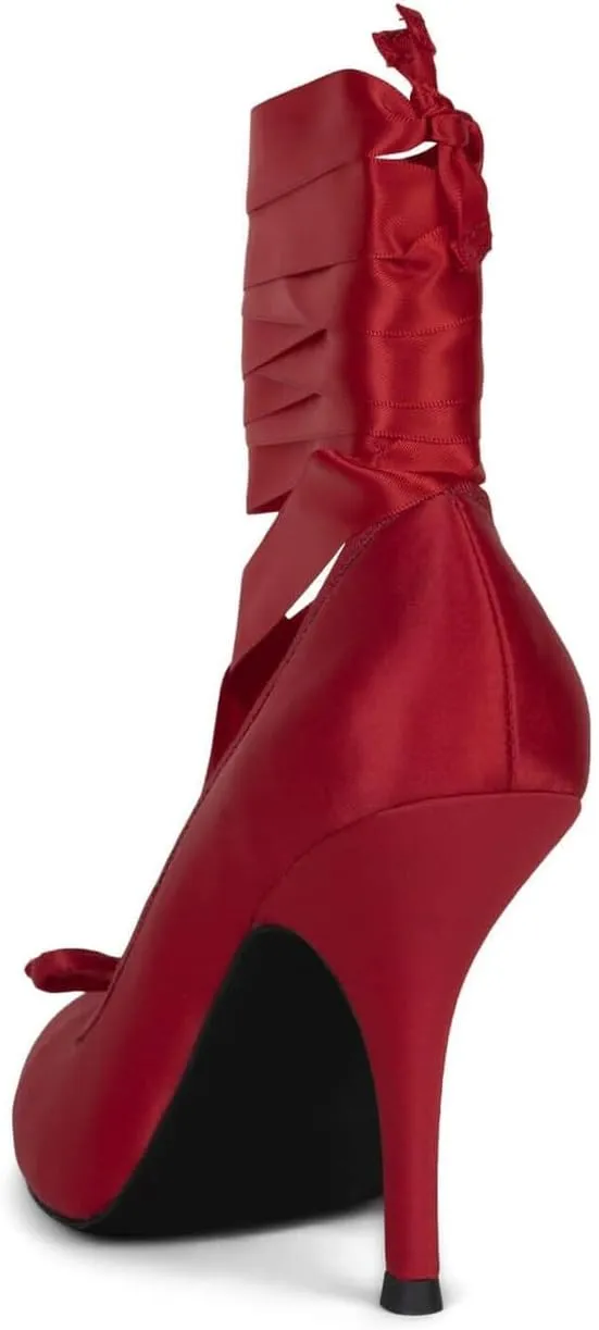 Women's Satin Ballet Heels Lace-Up Bows Stiletto High Heel Ballerina Pumps Elegant Party Dress Shoes