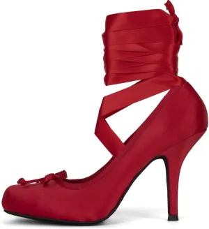 Women's Satin Ballet Heels Lace-Up Bows Stiletto High Heel Ballerina Pumps Elegant Party Dress Shoes