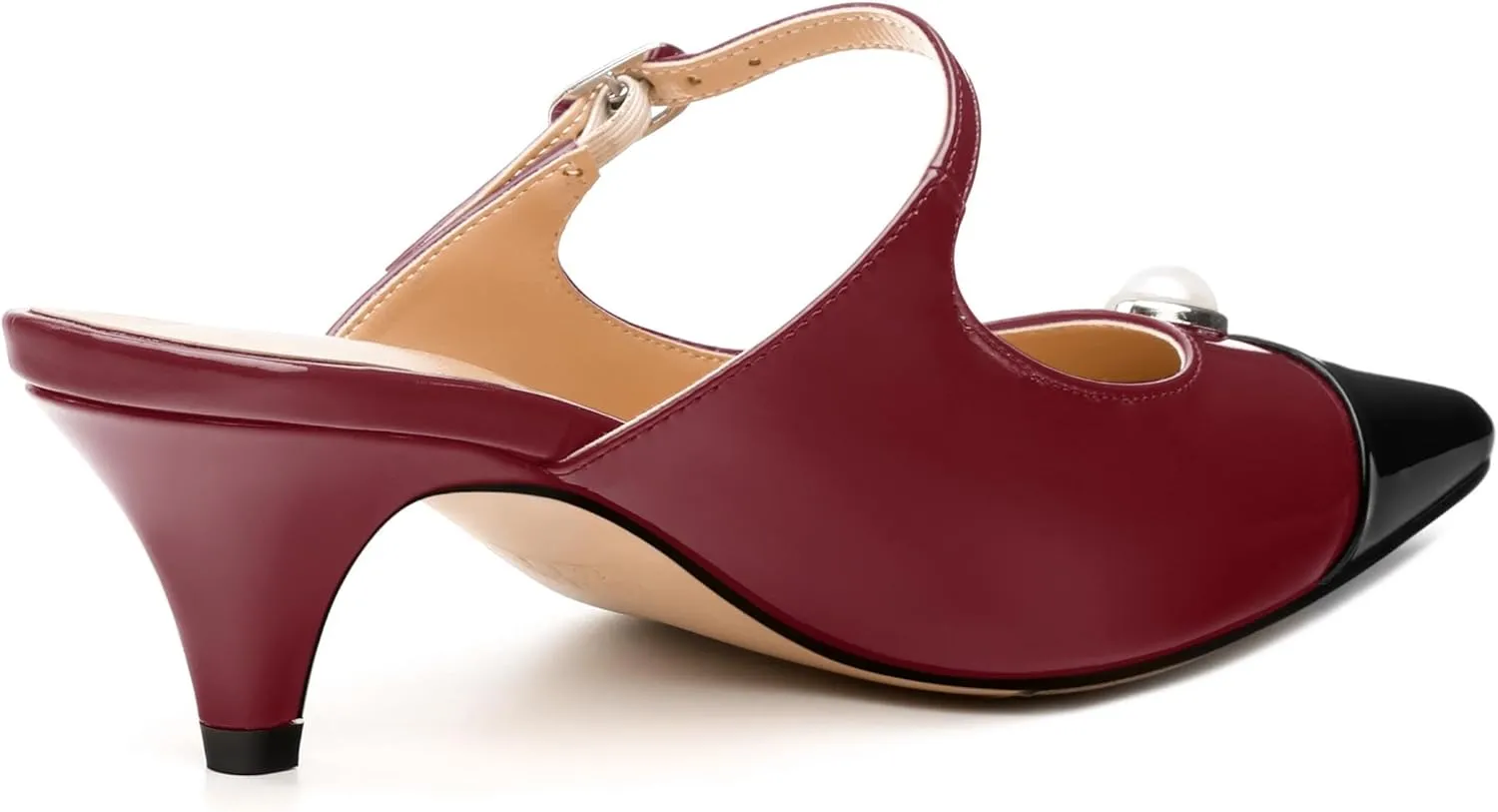 Women's Slide Sandals, Backstrap Buckle Low Kitten Heels, Two Toned Patchwork Pointed Toe, Fashion Party Daily Dress Shoes for Women