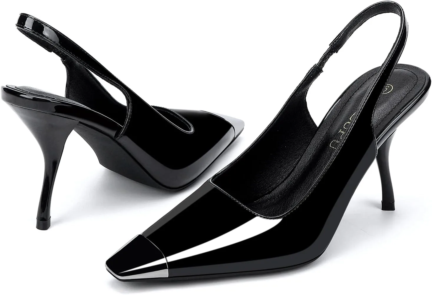 Women's Slingback Heels Metal Square Toe High Heels Stiletto Heel Backless Pumps Party Dress Shoes