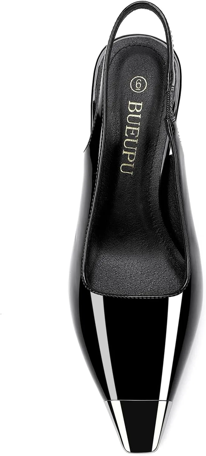 Women's Slingback Heels Metal Square Toe High Heels Stiletto Heel Backless Pumps Party Dress Shoes