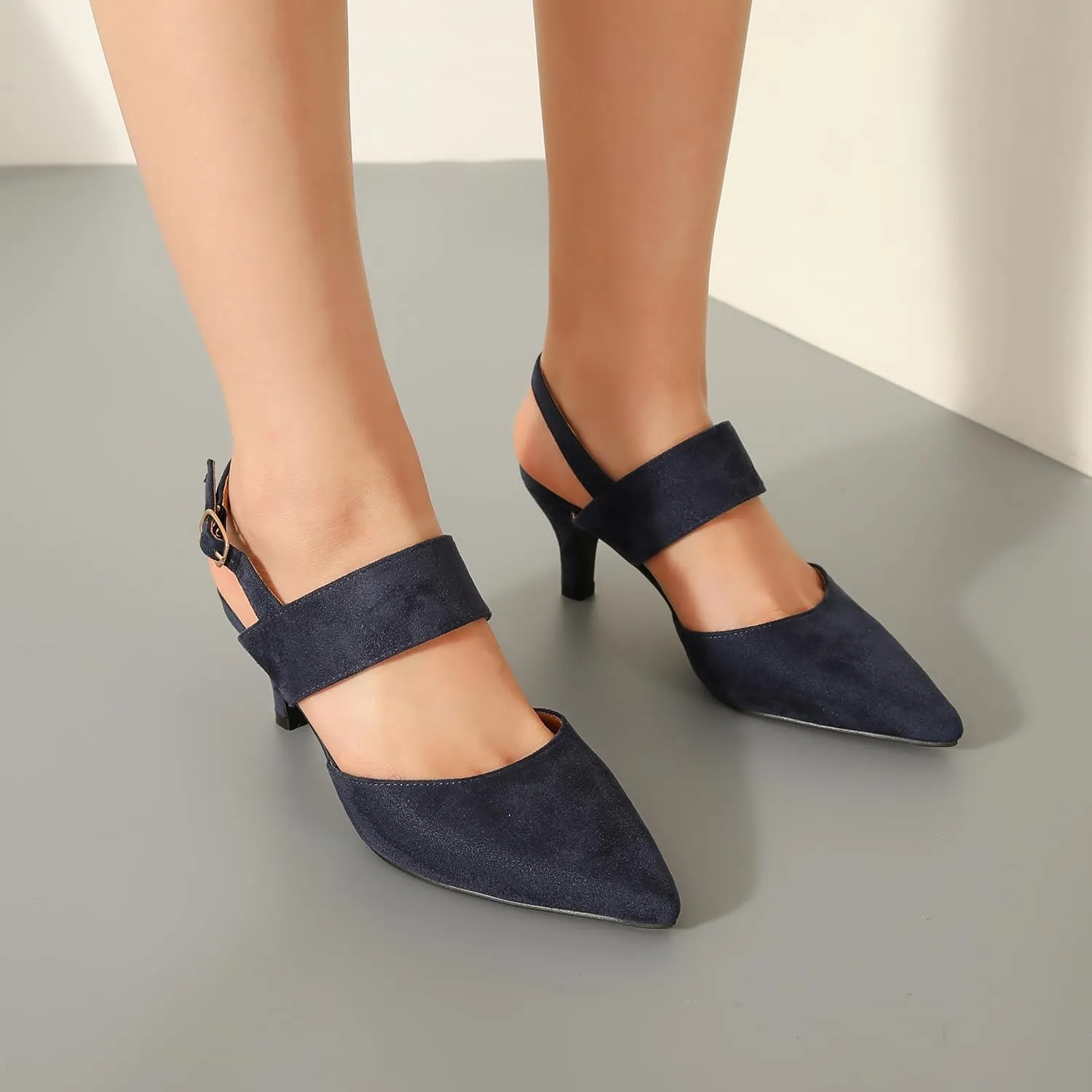 Women's Slingback Kitten Heel Pointed Toe Dress Pumps Ankle Strap Comfortable Elegant Dress Wedding Party Shoes