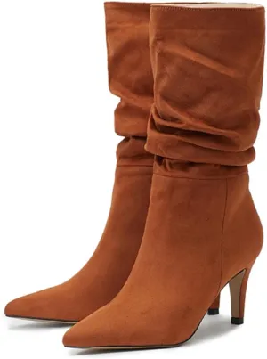Women's Slouch Mid Calf Boots Stiletto Heel Mid High Suede Boots