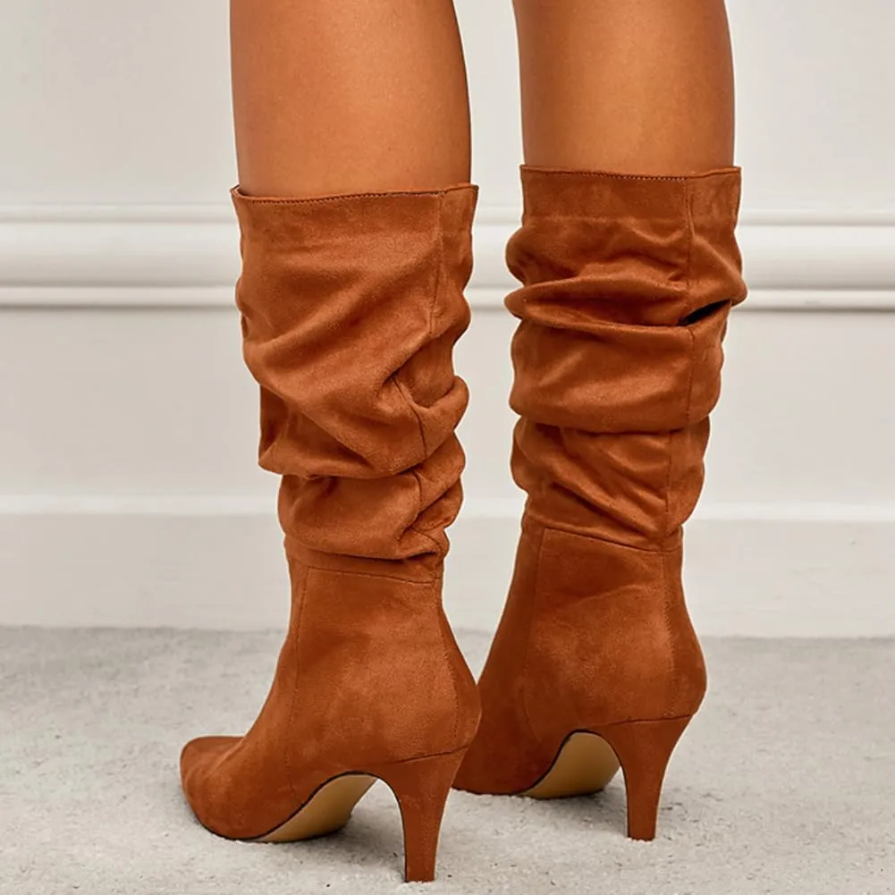 Women's Slouch Mid Calf Boots Stiletto Heel Mid High Suede Boots