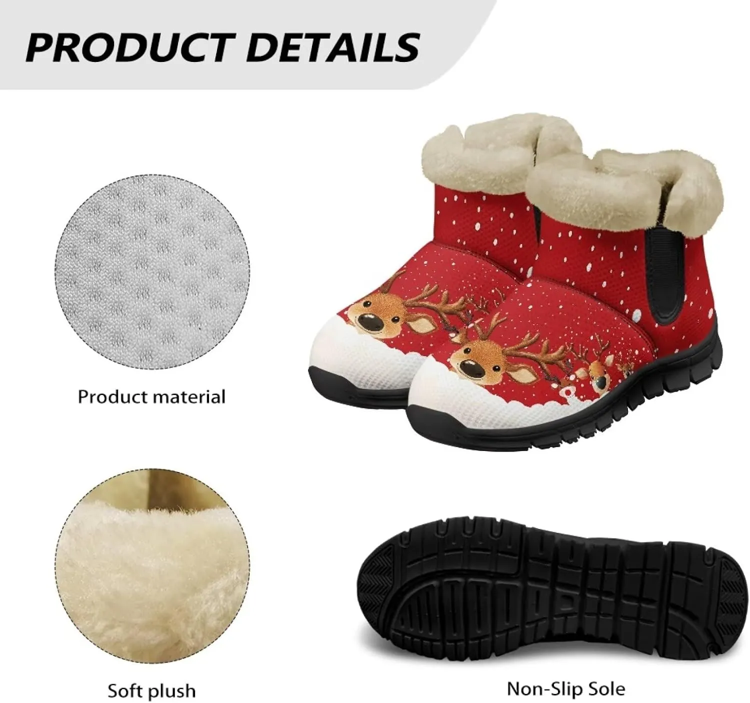Women's Snow Boots Christmas Casual Winter Hiking Boots Comfy Lightweight Soft EVA Sole Anti-Skid Boots for Outdoor Indoor Travel US 6-12 Black Sole