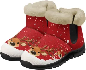 Women's Snow Boots Christmas Casual Winter Hiking Boots Comfy Lightweight Soft EVA Sole Anti-Skid Boots for Outdoor Indoor Travel US 6-12 Black Sole