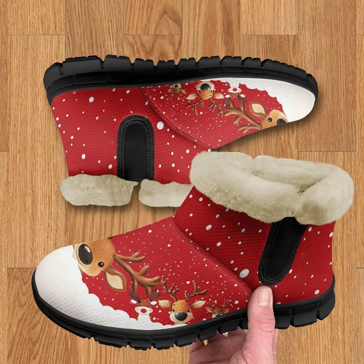 Women's Snow Boots Christmas Casual Winter Hiking Boots Comfy Lightweight Soft EVA Sole Anti-Skid Boots for Outdoor Indoor Travel US 6-12 Black Sole
