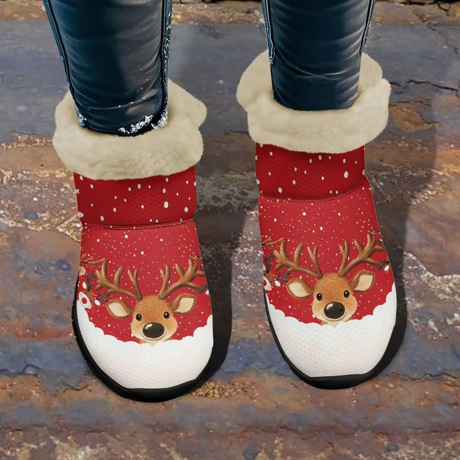Women's Snow Boots Christmas Casual Winter Hiking Boots Comfy Lightweight Soft EVA Sole Anti-Skid Boots for Outdoor Indoor Travel US 6-12 Black Sole