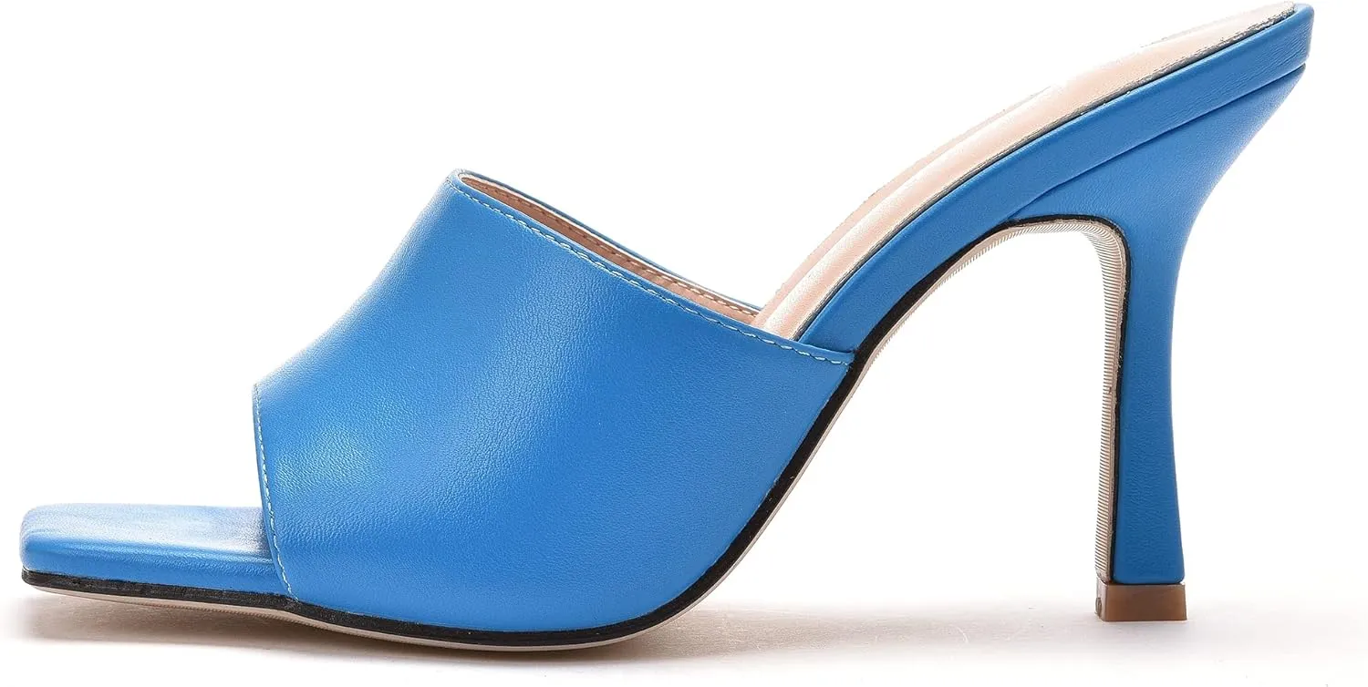 Women's Square Open Toe Heeled Sandals Slippers White Stiletto Heels Sandals Fashion Casual Peep Toe Slippers Slip On Mule Slide Sandal