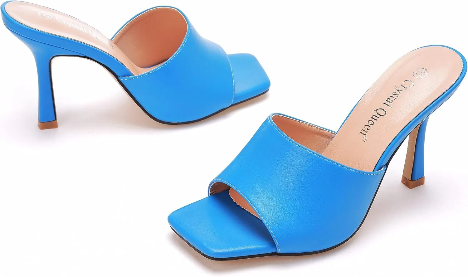 Women's Square Open Toe Heeled Sandals Slippers White Stiletto Heels Sandals Fashion Casual Peep Toe Slippers Slip On Mule Slide Sandal