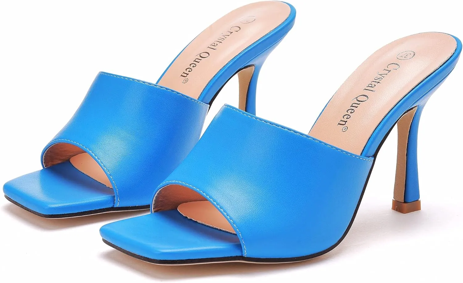 Women's Square Open Toe Heeled Sandals Slippers White Stiletto Heels Sandals Fashion Casual Peep Toe Slippers Slip On Mule Slide Sandal