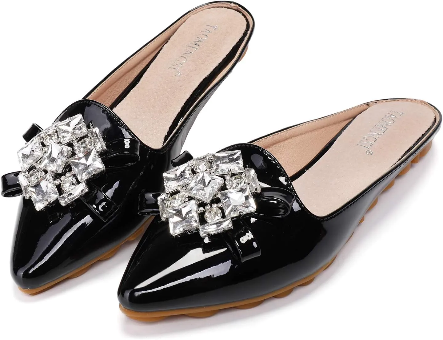 Women's Suede Leather Mules Mules for Woman Rhinestone Flats Comfortable Slip on Women Mule Shoe