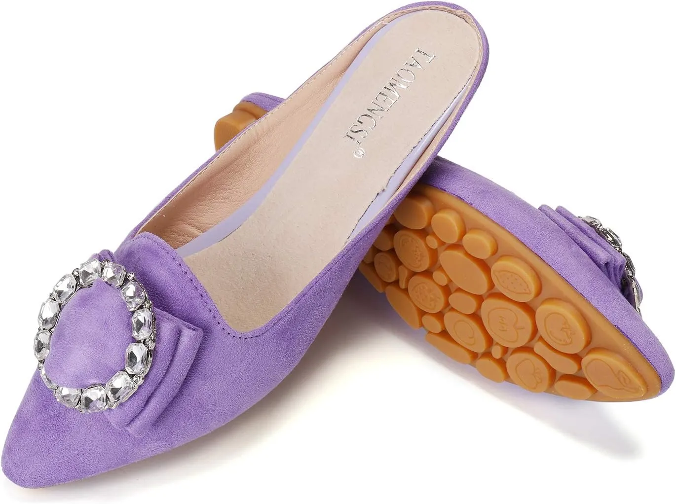 Women's Suede Leather Mules Mules for Woman Rhinestone Flats Comfortable Slip on Women Mule Shoe
