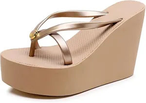Women's Thong Slip On Platform Wedge Slides Sandals Fashion Round Peep Toe Slip-On Non-Slip Platform Clip Toe Flip Flop Summer Leisure Vacation Beach Sandals