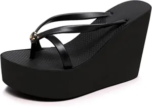 Women's Thong Slip On Platform Wedge Slides Sandals Fashion Round Peep Toe Slip-On Non-Slip Platform Clip Toe Flip Flop Summer Leisure Vacation Beach Sandals