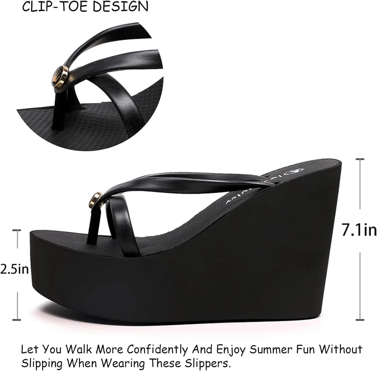 Women's Thong Slip On Platform Wedge Slides Sandals Fashion Round Peep Toe Slip-On Non-Slip Platform Clip Toe Flip Flop Summer Leisure Vacation Beach Sandals
