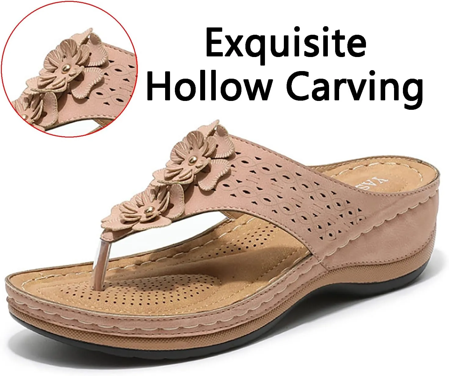 Women's Vintage 3D Floral Cutout Sandals with Arch Support Flip Flops,Bohemian Wedge Open Toe Casual Walking Beach Sandals