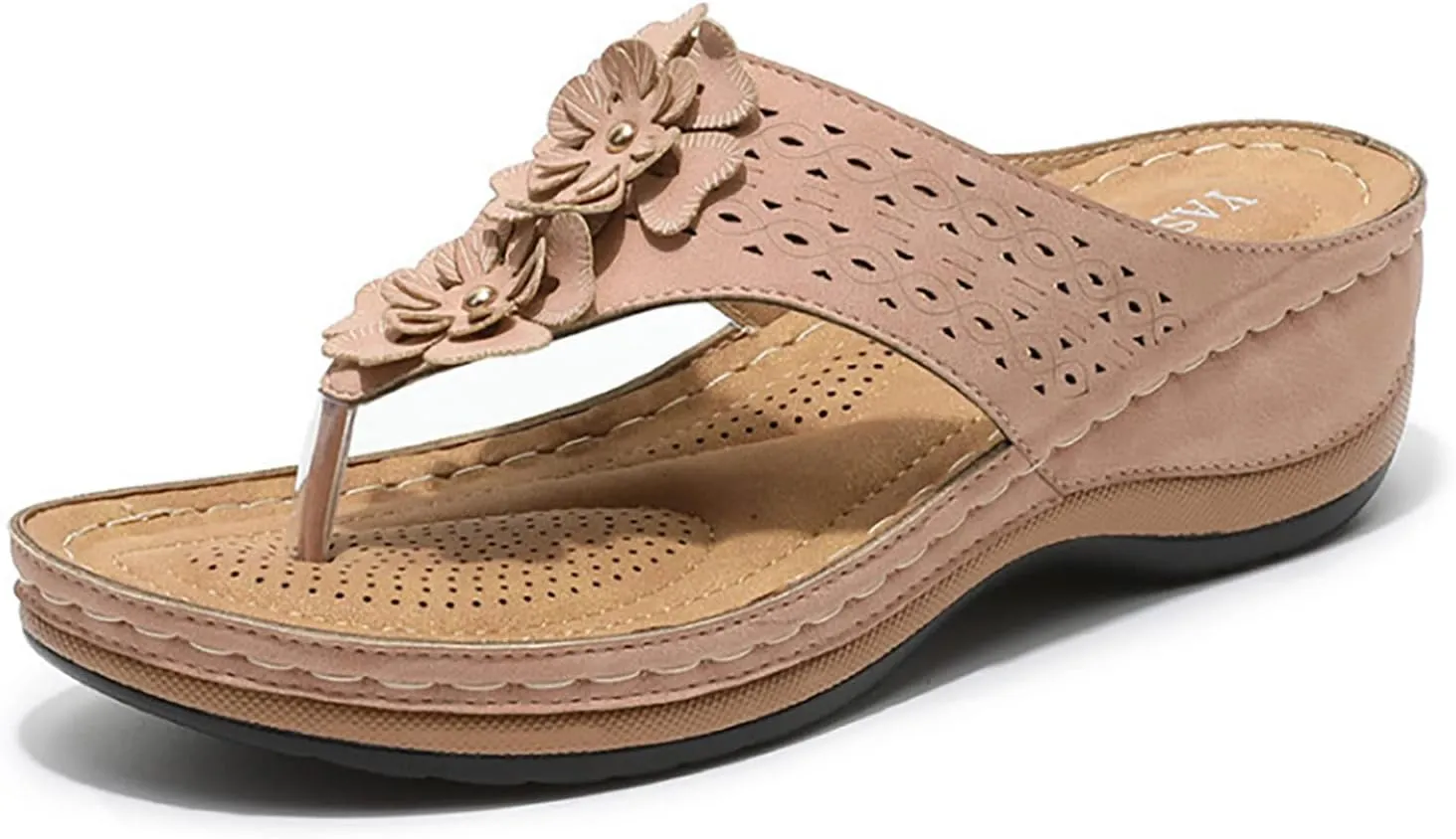 Women's Vintage 3D Floral Cutout Sandals with Arch Support Flip Flops,Bohemian Wedge Open Toe Casual Walking Beach Sandals