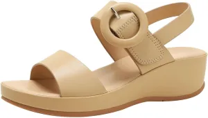 Womens Wedge Sandals Open Toe Double Buckle Adjustable Strap Slip On Dressy Platform Sandals Comfort Summer Shoes