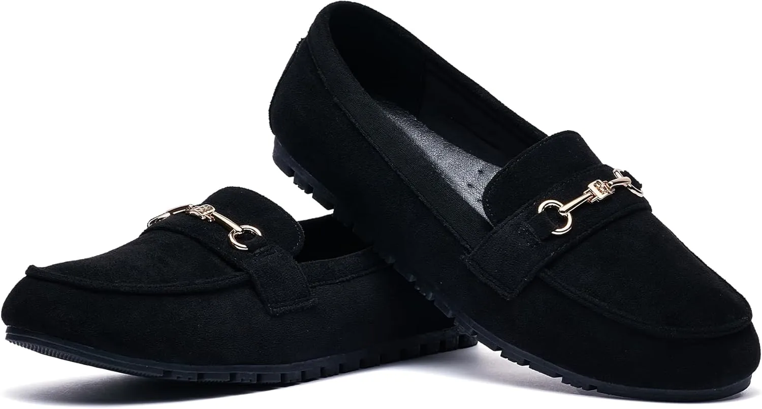 Women's Wide Loafers Casual Slip on Flat Shoes Women's Comfort Penny Loafers with Arch Support Women Dressy Moccasins