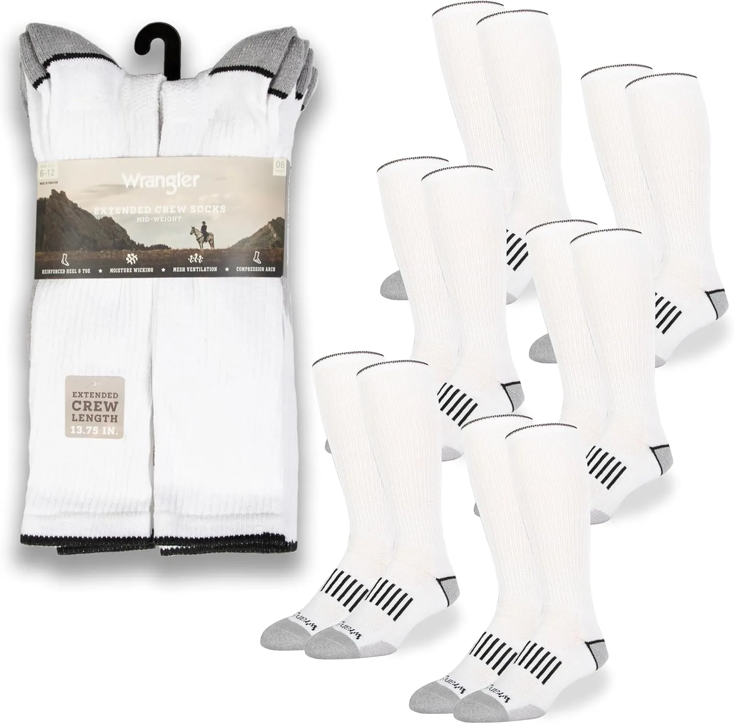 Wrangler Ryder Western Cowboy Boot Socks for Men - Over Calf, Cushioned Sole, Moisture-Wicking, Durable Design