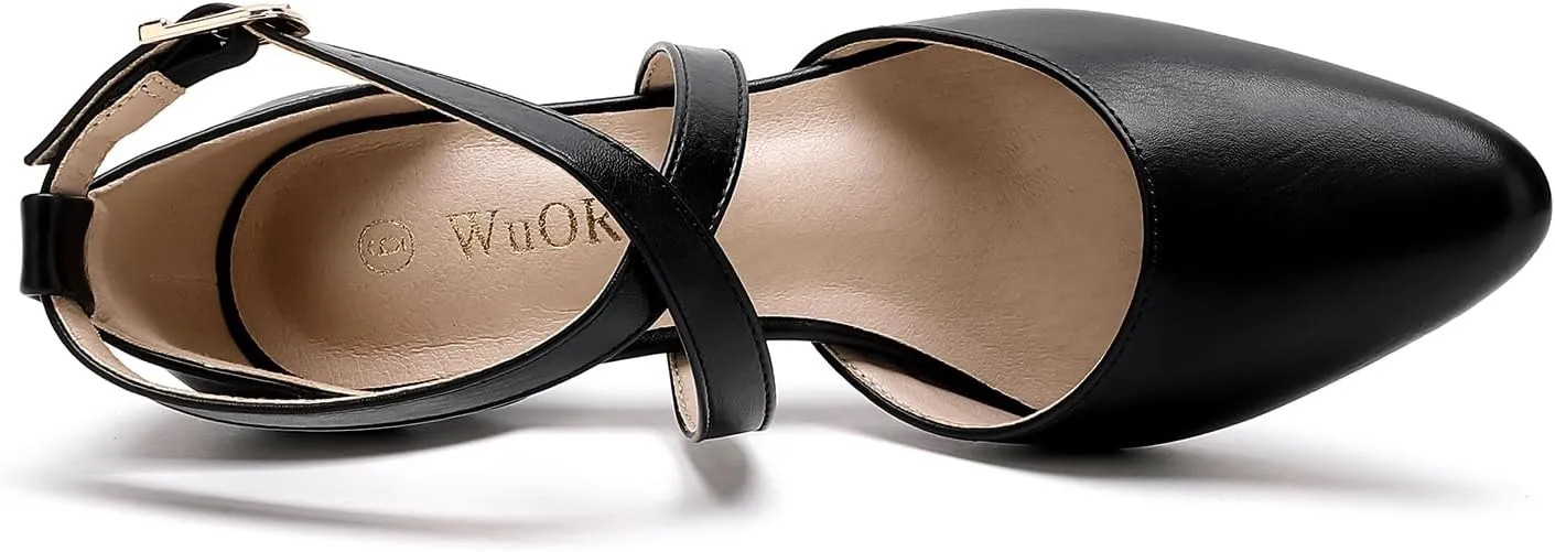 WuORWu Women's Closed Toe Heel Pumps