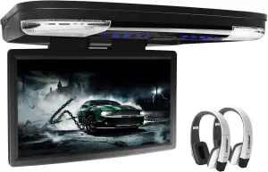 XTRONS® 15.6 Inch 1080P Video HD Digital Widescreen Car Overhead Coach Caravan Roof Flip Down DVD Player Game Disc HDMI Port New Version White IR Headphones Included