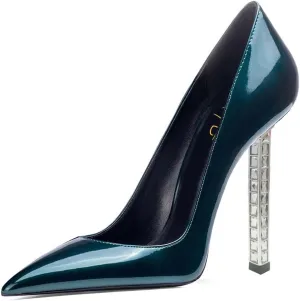 XYD Sexy Lady Stiletto High Heels for Women Closed Pointed Toe Silver-Tone Metal Heel Slip On Elegant Party Evening Shoes