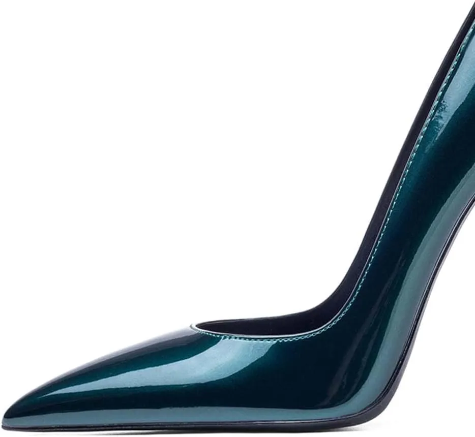 XYD Sexy Lady Stiletto High Heels for Women Closed Pointed Toe Silver-Tone Metal Heel Slip On Elegant Party Evening Shoes