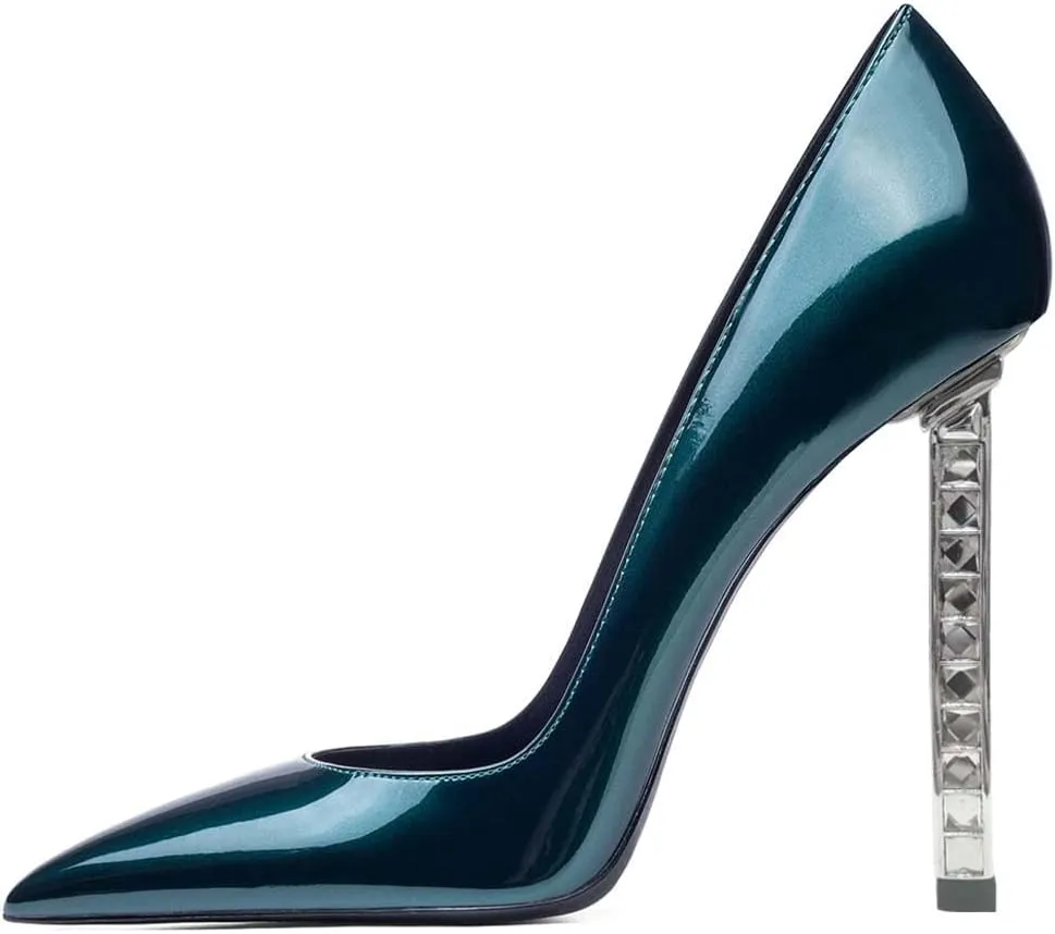 XYD Sexy Lady Stiletto High Heels for Women Closed Pointed Toe Silver-Tone Metal Heel Slip On Elegant Party Evening Shoes