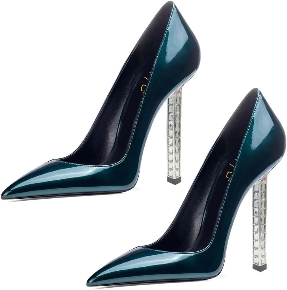 XYD Sexy Lady Stiletto High Heels for Women Closed Pointed Toe Silver-Tone Metal Heel Slip On Elegant Party Evening Shoes
