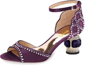 XYD Women Bridal Evening Heels Peep Toe Rhinestone Studs Block Low Heeled Sandals Ankle Strap Elegant Shoes for Wedding Party Dinner