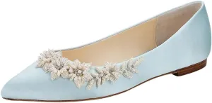 XYD Women Wedding Flats Floral Pearl Embellishment Elegant Pointed Toe Slip-ons Satin Bridal Prom Shoes