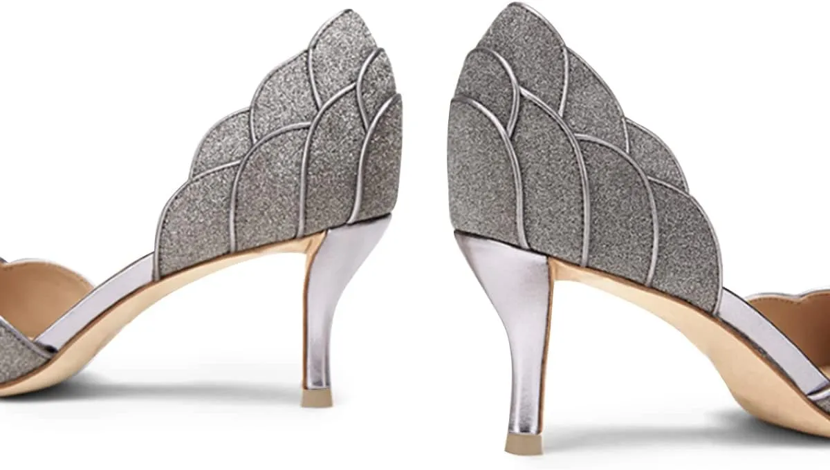 XYD Women's Pumps, Elegant Pointed Toe, D'Orsay Kitten Low Heels, Rhinestone Studs, Slip-On Satin Shoes for Wedding