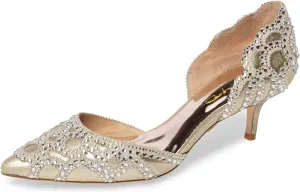XYD Women's Pumps, Elegant Pointed Toe, D'Orsay Kitten Low Heels, Rhinestone Studs, Slip-On Satin Shoes for Wedding