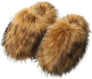YESBOR Women's Faux Fur Fluffy Fuzzy Slippers Closed Toe Warm Winter House Slides Shoes