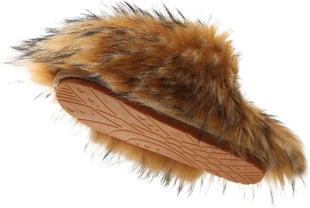 YESBOR Women's Faux Fur Fluffy Fuzzy Slippers Closed Toe Warm Winter House Slides Shoes
