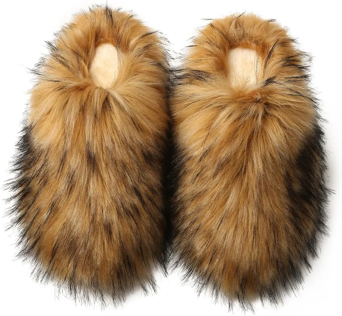 YESBOR Women's Faux Fur Fluffy Fuzzy Slippers Closed Toe Warm Winter House Slides Shoes