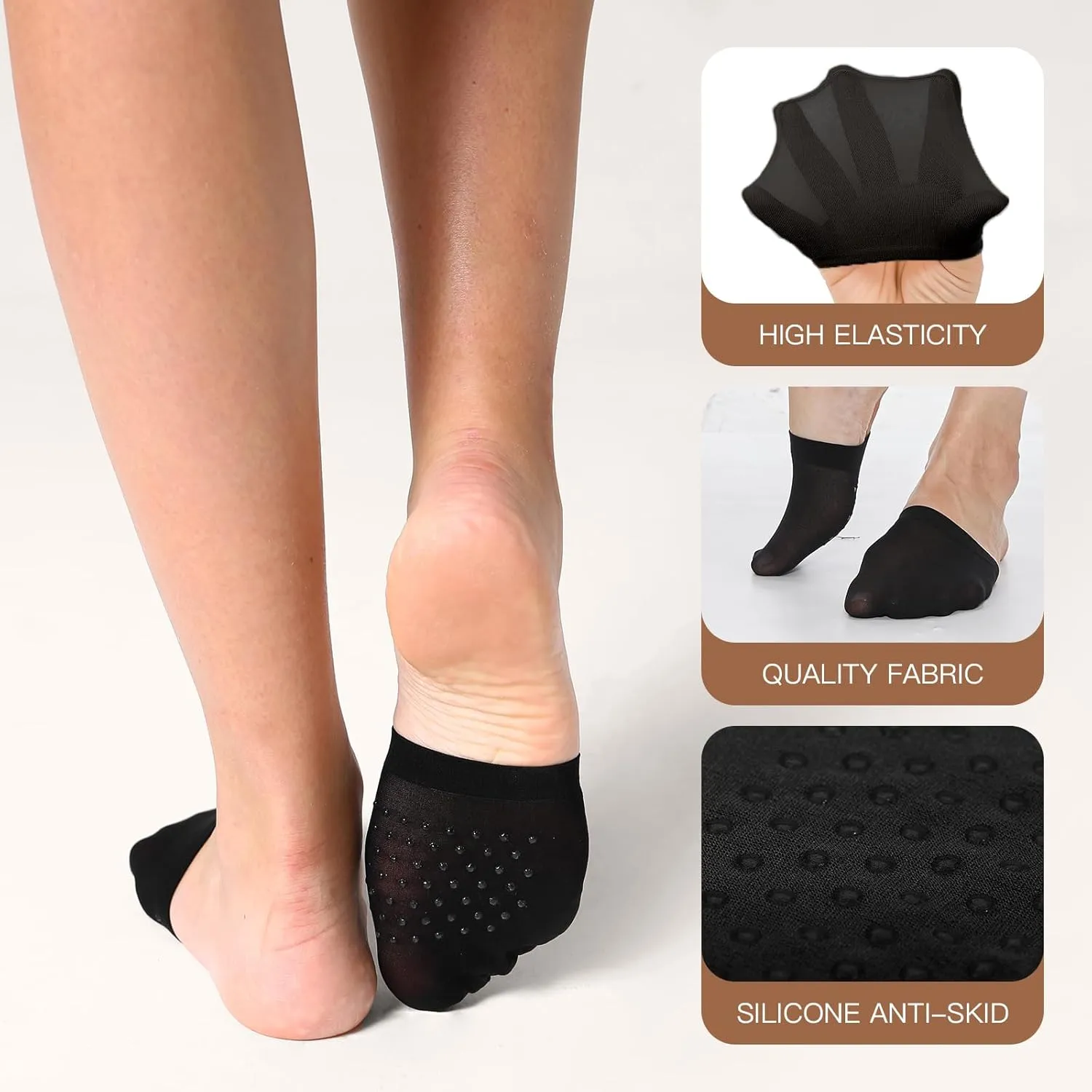 Yilanmy Toe Topper Socks for Women 6 Pairs, No Show Liner Half Socks for Heels, Non-Skid Bottom Mule Sock