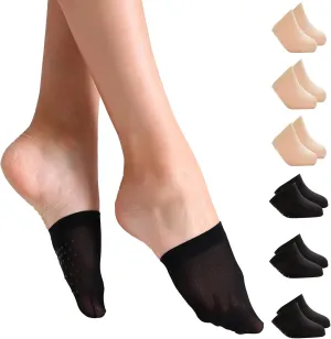 Yilanmy Toe Topper Socks for Women 6 Pairs, No Show Liner Half Socks for Heels, Non-Skid Bottom Mule Sock