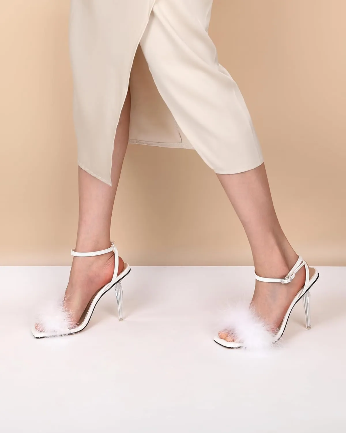YODEKS Women's High Heel Sandals Strappy Stiletto High Heel Open Square Toe Shoes