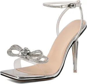 YODEKS Women's High Heel Sandals Strappy Stiletto High Heel Open Square Toe Shoes