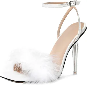 YODEKS Women's High Heel Sandals Strappy Stiletto High Heel Open Square Toe Shoes