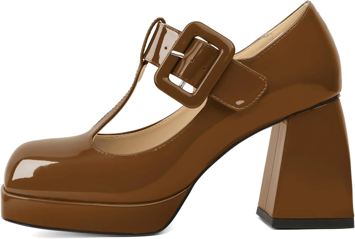 YODEKS Women's High Heels Square Toe Mary Jane Pumps Chunky Heel Platform Dress Shoes