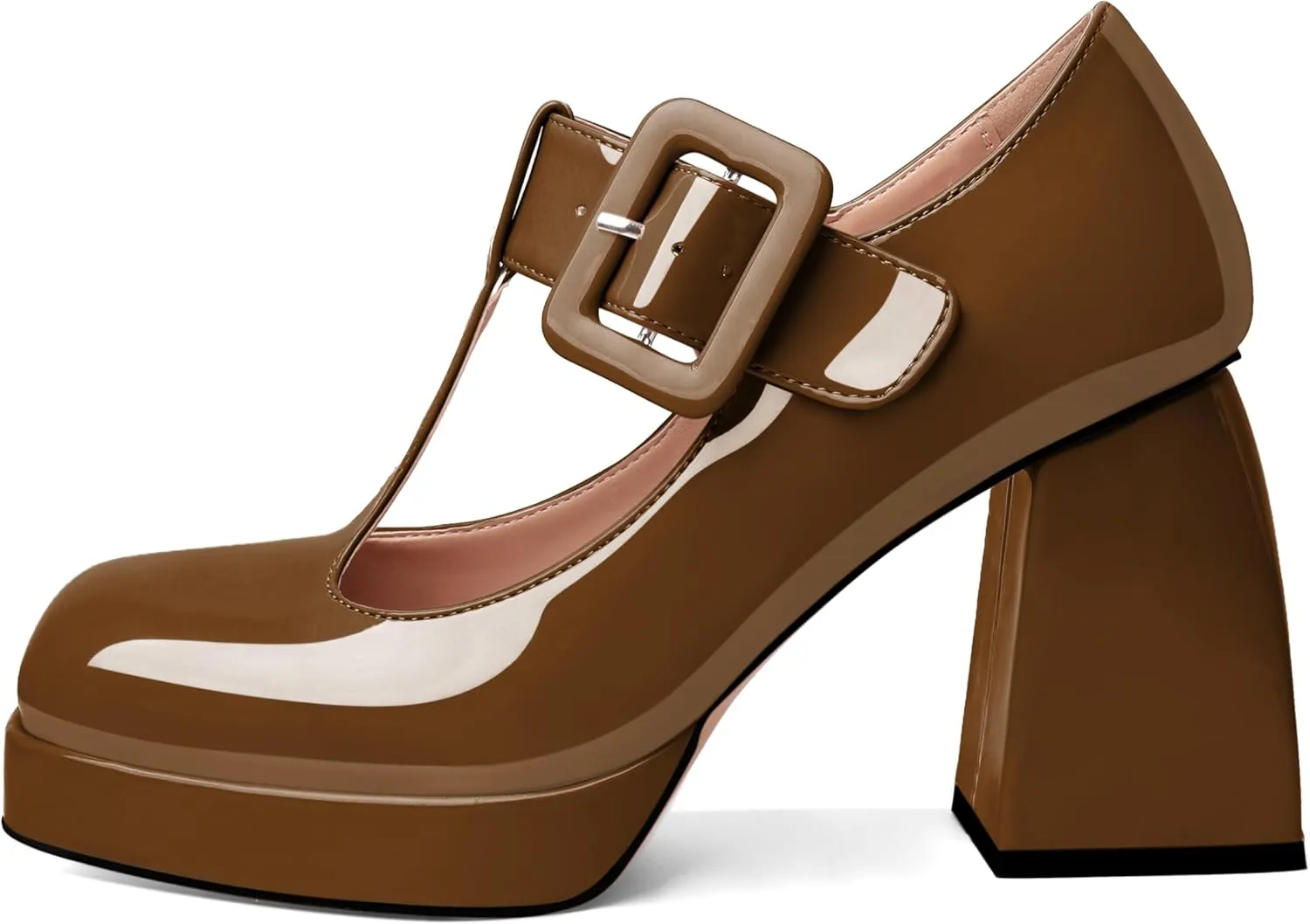 YODEKS Women's High Heels Square Toe Mary Jane Pumps Chunky Heel Platform Dress Shoes