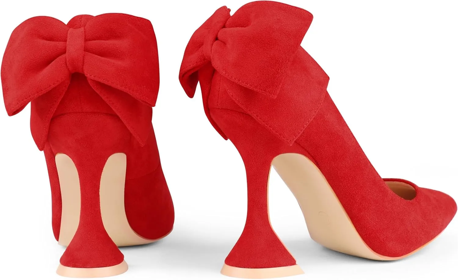 Zzheels Women's 3.74" Bow Pumps Pointed Toe Triangle Heel Pump Wedding Shoes